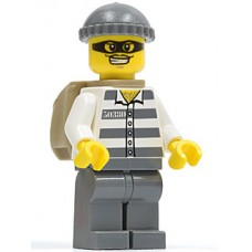 cty392 Police - Jail Prisoner 50380 Prison Stripes, Dark Bluish Gray Legs, Dark Bluish Gray Knit Cap, Backpack, Mask 